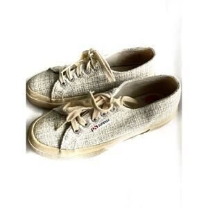 Superga gray wool tweed sneakers comfortable neutral logo casual  Size 6.